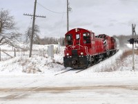 Northbound OSR crosses Concession 11 at 'Danger Bell' in Puslinch Township.