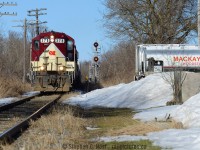 Only on the OSR - freshly painted high-nose GP7 is passing a small fuel supplier in Woodstock Ontario, also the location of the CNR/CPR diamond with the usual wayside implements for a railway crossing at grade. You can't get tired of the OSR.... really you can't. If you haven't been yet, time to plan your trip.







