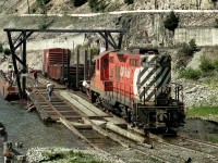 GP9 8641 unloads ties from the Slocan Lake barge for installation on the isolated line to Nakusp. Sadly the line was abandoned  years later