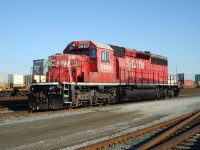 This unit was originally an SD40 built in 1967 that was wrecked and rebuilt as an SD40-2 by GMD in 1981. It was painted in it's current St. Lawrence & Hudson scheme in 1997. It is currently in storage at Agincourt and was still in service as of February 2016.