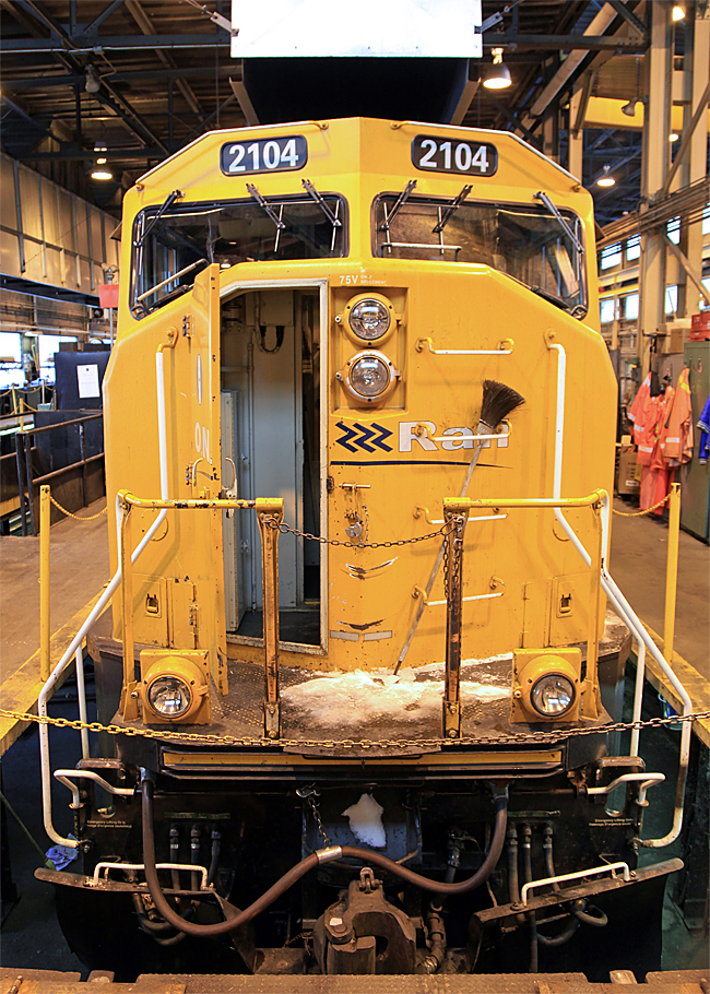 Ontario Northland SD75I 2104 thawing out in the ON North Bay Shops in preparation for routine servicing back in March of 2011.