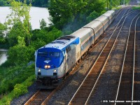 On a warm summer's evening that otherwise only featured a plethora of GO trains, Amtrak 46 leads "The Maple Leaf" through Bayview Junction.