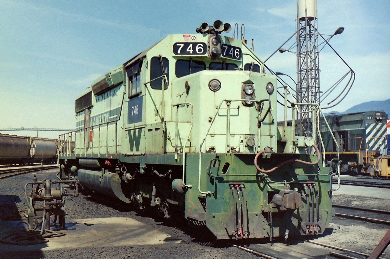 Acquired from O&W about one year earlier, BCR 746 (ex O&W 9953) was sitting in sun at the North Vancouver shops. Over the years I managed to photograph this unit more than once, but this is the shot that I liked the best!