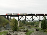 CN's Red Deer switcher returning to Red Deer Junction after picking up cars from the Edmonton - Joffre turn crosses the Red Deer River on the northeast side of the city.