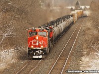 <b> ANYTIME IS TRAIN TIME! </b> CN 2271 with 5783 gear up for the slight grade while leading this westbound freight towards Princeton on this very cold and blustery spring day.