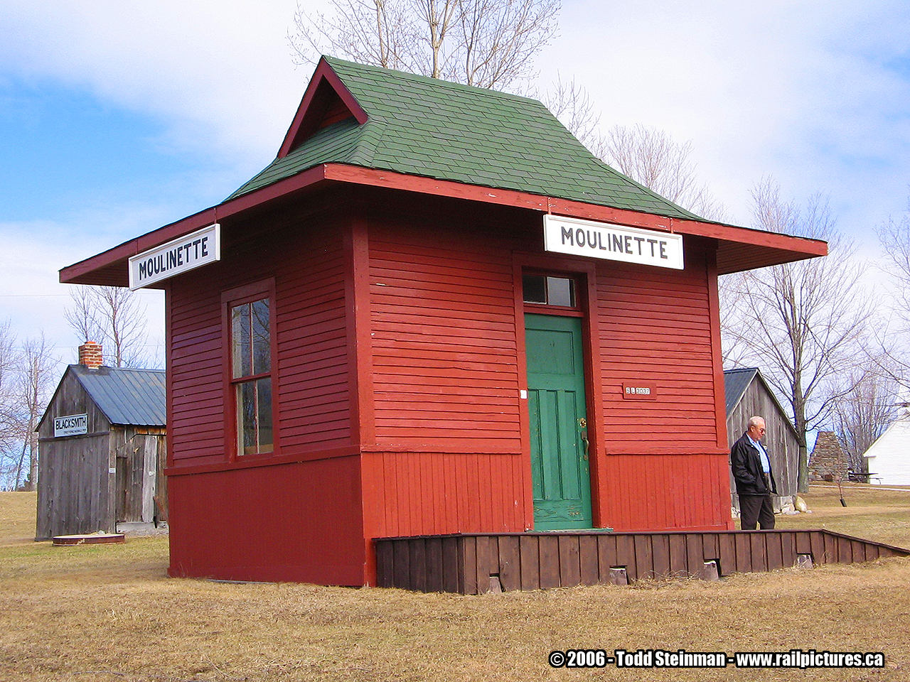 I WONDER IF HE KNEW?  Awhile back, Mr. Stephen C. Host posted a photo he had taken and shared his story about why he does have his love of photographing trains, ad who influenced him. He asked all of us contributors to share, and to refresh, you can view that photo here http://www.railpictures.ca/wp-content/uploads/2016/04/RPCA_THE_BEGINNING_STRSCH_6409.jpg 

Many of us made comments on who influenced us photographing trains. I mentioned in my comment that it was my grandfather, Ralph Mellow of Napanee, who had the biggest impact on me. While I was actually looking through my collection for a different station to post, this brought me full circle to Mr. Hosts photo and post.

Moulinette is another one of the Lost Villages that was demolished due to the creation of the St. Lawrence Seaway. Although simple in design, thankfully it was preserved at the Lost Villages Museum located just outside of Cornwall. I am thankful not only to have captured it, but also to have captured my grandfather on camera. Like the town, he too passed in 2010.