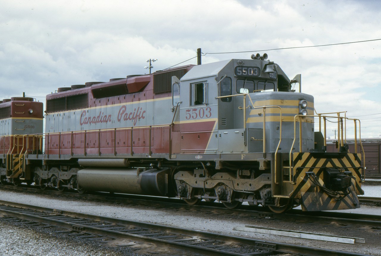 It's been said that CP's maroon and grey paint scheme looks the best on an SD-40. Here is 5503, just under a month old with 5500 at Toronto Yard. F units were my personal choice but the 'Cadillacs' look pretty good.