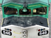 <b><i>8 years ago today...</i></b> Toronto was still ruled by the reign of the GMD F59PH. A few new interlopers from MPI were in service on 12-car Milton line trains, but the '59 fleet was still fully intact. The mean brow of GO Transit 546 shows off its "insect collection", as it trails deadheading #E456 waiting on the light at Bathurst Street (which can be seen reflected in the dual-sealed beam Pyle headlights).