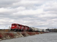Here we find the daily CP pick up, having just completed its switching at Guelph Junction, returning westbound over the Mountsberg Conservation Area causeway led by CP 2265 (GP20C-ECO), with a pair of GP38AC's in CP 3130 and CP 3118 for power assistance.