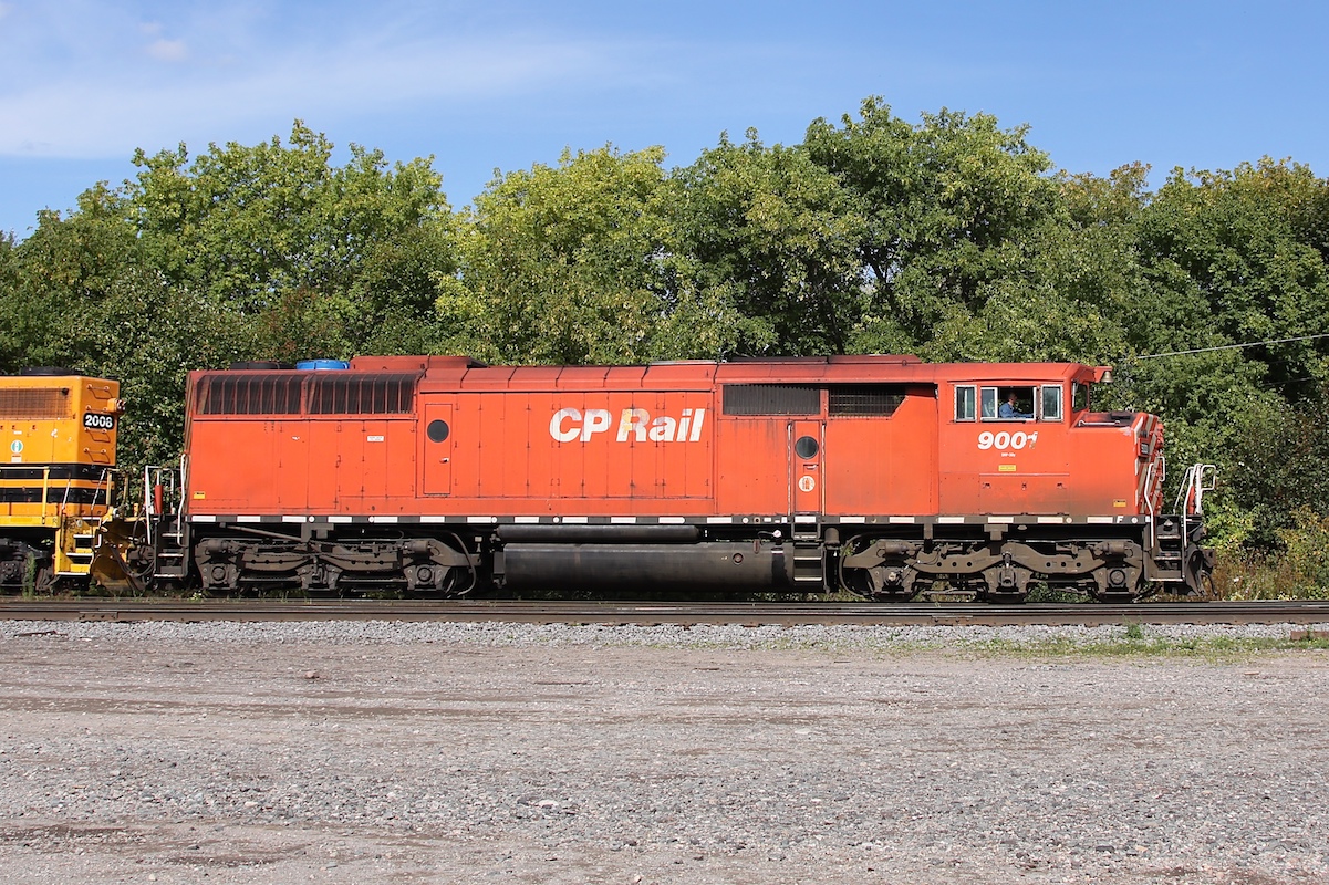 A SD40-2F in The Soo was the last thing I figured I'd find on this trip up north.  But on this day, Canadian Pacific 9001 builds (and later leads) HCRY train 912 on the 179 mile journey to Sudbury.  I guess the Huron Central was short on power and CP leased them this red barn.
