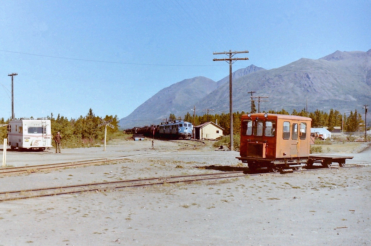 While working in Whitehorse I took the time to drive down to Carcross with the idea of photographing the train station. While there I was lucky enough to catch a south bound train just as it entered town. The lead locomotive was #98. The sun was out. It was a perfect day to catch the action & the history while walking around town.