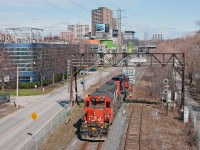 It's a beautiful Saturday morning in Toronto, an Xtra CN 546 from Oshawa has begun to pull into the TTR with a D3R transformer to be off loaded. The crew will tie the car down and head back to Oshawa to end their day. 