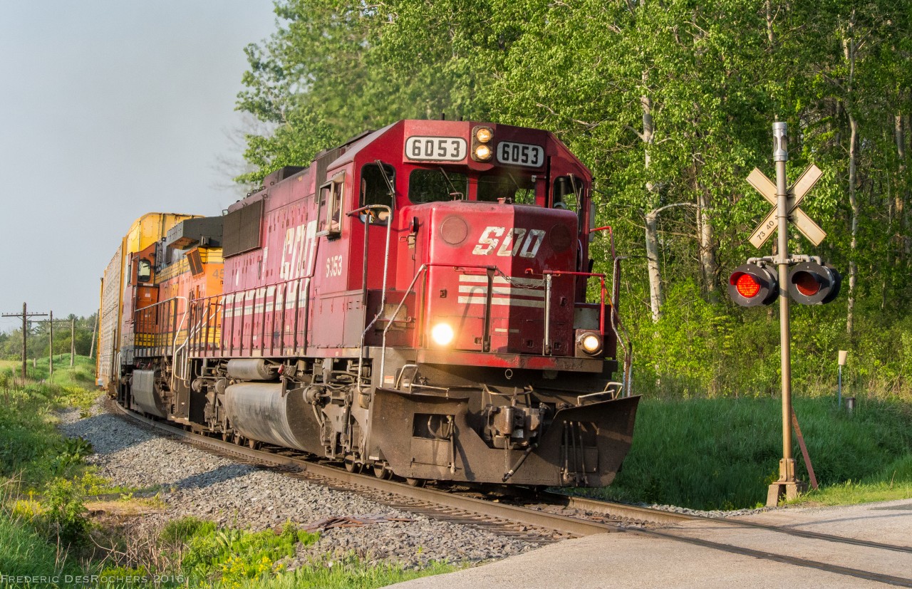 After working Wolverton yard, 147 is finally on the move again, and continues its journey westward out of Wolverton.

SOO 6053, BNSF 4566