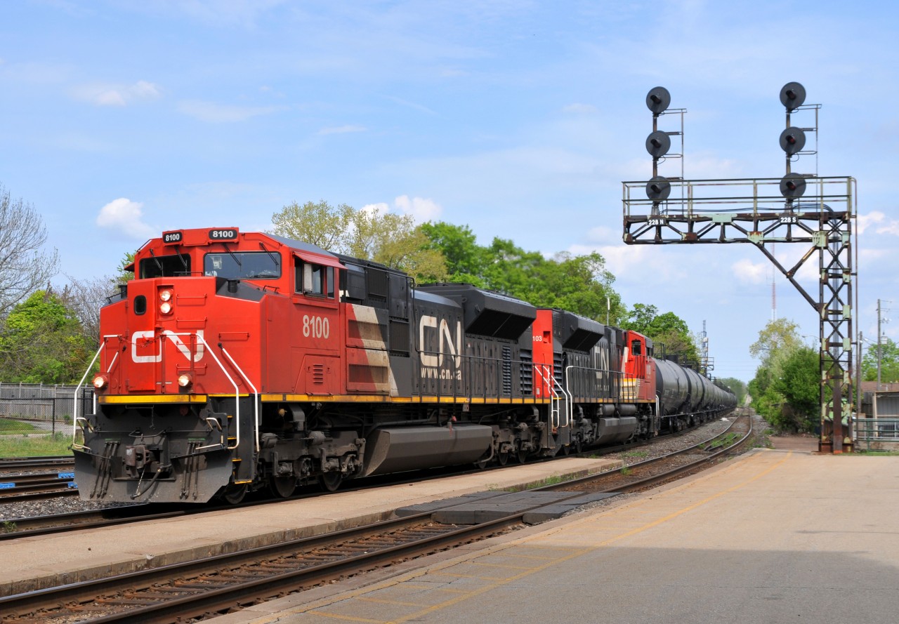 CN 8100 - CN 8103 arrive at Brantford with A43531 21 to perform a set-off and lift in the yard