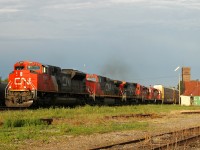 CN 8904, CN 2638, CN 2031, CP 8201, and CP 8223 lead 399 through Brantford with 158 cars