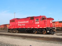 Yard remote GP38-2 4439 is a former SOO LINE locomotive. Here it waits on the shop tracks for another training session. There are personnel being trained on how to operate these units before they go into yard service. 
