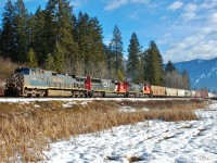 It's a nice January day in Armstrong as 3 units haul the local freight out of town towards Kamloops.