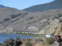 CP 9365 moves grain loads along the Thompson River at Martel on CN's Ashcroft Sub on a beautiful August morning.