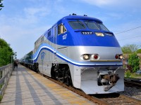 <b>First stop on the island.</b> AMT 86 has just arrived on the island of Montreal from the South Shore as it makes its stop at Lasalle Station, led by F59PHI AMT 1327.