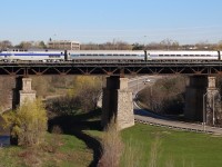 This morning's VIA train #98 with it's typical Amtrak consist has "Heritage" P42 #184 in the lead as the train crosses Sixteen Mile Creek in Oakville, on it's way to Niagara Falls and later in the day it's destination of New York City.