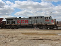 Kansas City Southern GE AC4400. The original number of this unit was 2044, KCS simply painted over the 2044 and renumbered it 4619.