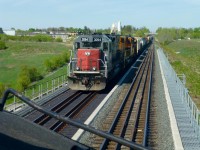 GEXR SD45-T2 3054 ex SSW 9392 crosses the Credit River near Georgetown after taking CN tracks at Silver on its way to Mac Yard.