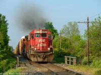 Black smoke, beautiful light, a nice leader, the melodic sound of groaning mostly EMD motive power accelerating to speed.. which would have been more than enough - then the hogger pours on the SOO P3 horn as they blow for Victoria Rd? ............ melting. Oh boy. Greg Smith and I all smiles after this encounter :) 