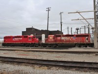 Two sold SD40-2's get ready to pass through the service island on their way to new ownership. The 5490 was an ex Southern Pacific SD45 #9031 built in 1969 and rebuilt into an SD40M-2 by Morrison Knudsen for CP in 1995 and retired in October 2012. The 5573 was built in 1972 and retired in September 2011.