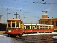 Two of the UCRS charter Peter Witt cars, "Small Witts" 2894 and 2834 built by the Ottawa Car Co.,  pose in the sun for photos at the TTC's Christie Loop.
<br><br>
Christie Loop, at the northeast corner of Christie and Dupont, was abandoned not too long after when the regular Dupont streetcar that looped here was discontinued (due to the opening of the University subway line on February 28th of that year) and the Annette trolleybus extended east to the subway. 
