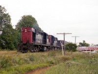 Almost nothing left on the "gentle island" but memories these days.......but even back in the day rail traffic was sporadic. After all, with only 140,000 people on the whole island/province, how much activity could there be?  I was lucky to catch a local working Kensington. CN 1752 and 1751, a pair of RSC-18s, were just heading out of town toward Summerside, if I recall correctly, was I was heading in. The Sidekick and I were meeting friends for dinner, otherwise I would have gladly followed this train around longer than the half hour I did. All rail activity on the Island was gone by 1990; but this province is still a great place to visit, and besides, there is a solitary locomotive on display in Kensington still, CN 1762, as well as a beautiful stone station. (the map location is probably a bit off; no rail left to help with "X" marks the spot.)