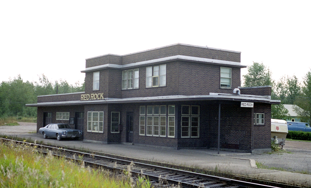 Classic modern CP station. I really have little information on it; despite the fact it is modern and rather sturdy looking, I believe it does not any longer exist. Not even sure of the exact map location. Some input would be appreciated if anyone has been thru this rather out of the way area lately. The fact it is so close to the dilapidated looking (in comparison)station that existed in Nipigon at the time makes me look back wondering why this structure was even necessary. Close by was the CN station, another boxy looking building. CN and CP were forced by the landscape to run side by side as they left town eastward.