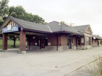 The municipality of Guelph became sole owner of the Guelph Junction Railway in 1910; which connected to the CP Galt sub 15 miles to the south. One year after, the CPR, which leased the line, constructed a station in the city by Eramosa Rd. Like most other railroad stations in the country, it outlived its' usefulness. 
The structures  either taken over by another concern or demolished. In 1976, the Guelph CP was home to the Chamber of Commerce and a Real Estate outfit. Not long after that, it was gone. Razed for an apartment complex. I am not sure of the date of demolition, but it was probably before 1980.  Anyone ??