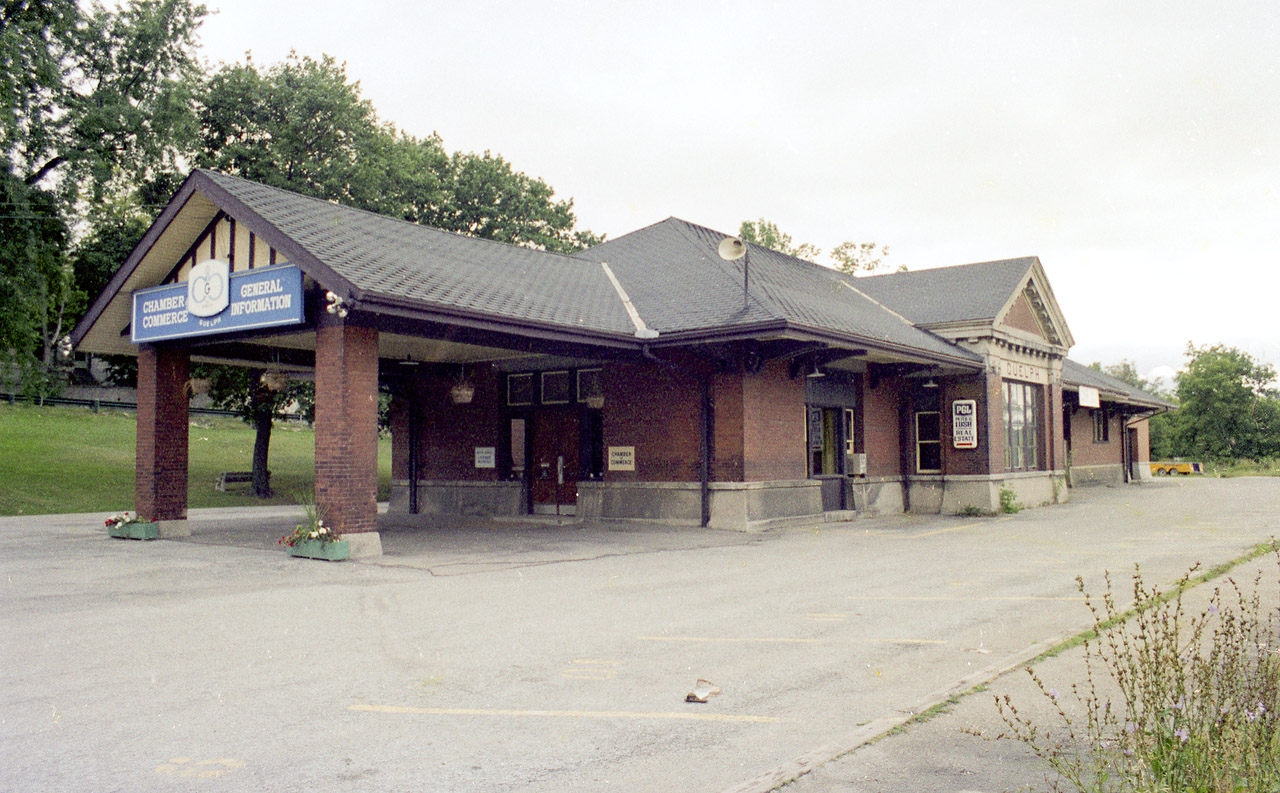 The municipality of Guelph became sole owner of the Guelph Junction Railway in 1910; which connected to the CP Galt sub 15 miles to the south. One year after, the CPR, which leased the line, constructed a station in the city by Eramosa Rd. Like most other railroad stations in the country, it outlived its' usefulness. 
The structures  either taken over by another concern or demolished. In 1976, the Guelph CP was home to the Chamber of Commerce and a Real Estate outfit. Not long after that, it was gone. Razed for an apartment complex. I am not sure of the date of demolition, but it was probably before 1980.  Anyone ??