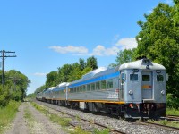 An extended VIA 85 hurtles past me at mile 50 GEXR Guelph Sub.  Today's consist was VIA F40PH-3 6446, the usual 2 HEP cars, then F40PH-3 6401, RDC-4 6251, RDC-2 6208, and RDC-1 6105.  The RDC's were making a test run on the Guelph Sub for a second time.  On June 18, 2016 they were to test from Sarnia to Chatham, ON.  The RDC's made this first test run in late February, as seen here: <a href="http://www.railpictures.ca/?attachment_id=23298">www.railpictures.ca/?attachment_id=23298</a>