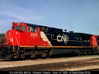 June 15, 1999 and CN C44-9WL #2519 sits on the ready track in the early morning sun waiting on train #380 to be ready for departure.  At 4 and a half years old, this unit is still looking pretty clean and sharp for being CN!!