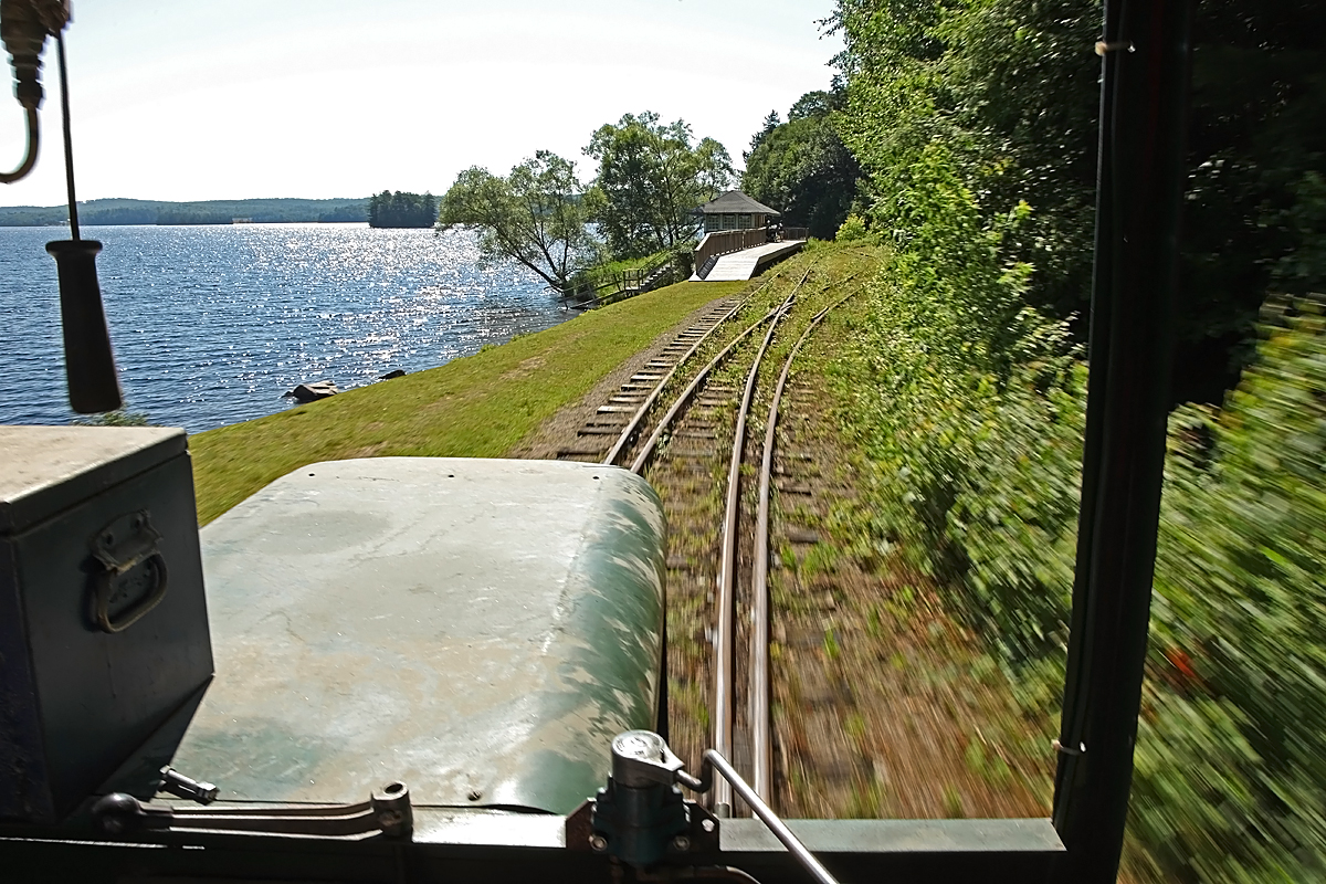 Taking the little Brookville switcher for a spin down the line to inspect the tracks and open up Fairy Lake Station in preparation for the day's runs.