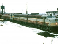 On a dull March 9,1965, power in the yard at Mactier includes 4000-4419-8911 and an SW1200. The Trainmaster is somewhat unusual. A few of them came east each winter in the 60s to help with the grain rush and they were often used in transfer service around Toronto.