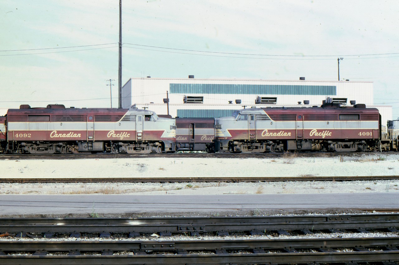There is family gathering of sorts in this photo as CP FA-2s 4091 and 4092 meet at Toronto Yard.
