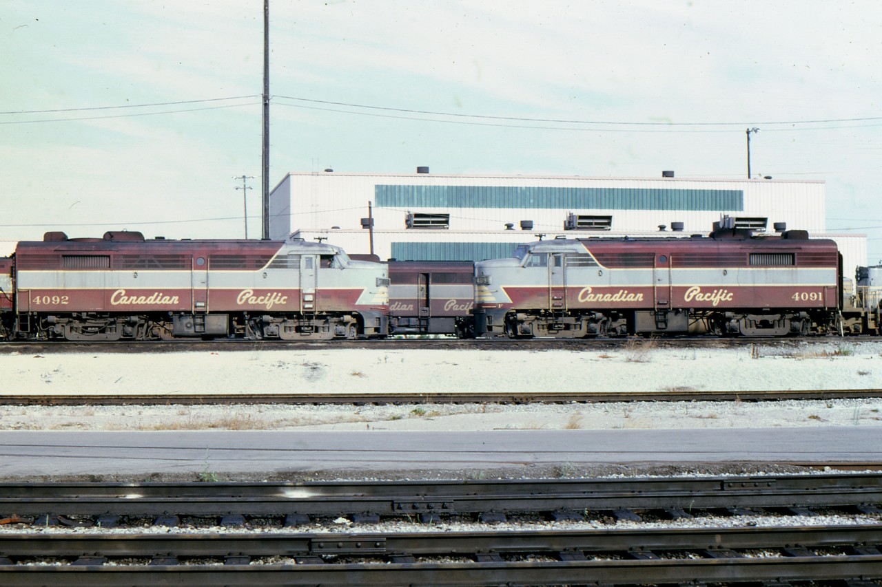 There is family gathering of sorts in this photo as CP FA-2s 4091 and 4092 meet at Toronto Yard.