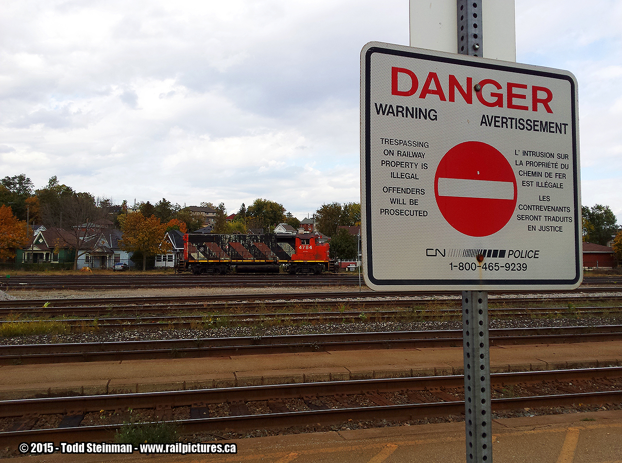 Last week I headed to Nanticoke to try and get some photos of the 'local' switching cars at the Imperial Oil refinery. Not only did I walk away without a good photo of the train...but again, came away with another warning. After some photos I have seen on rp.ca recently, as well as remembering some risks I have taken to get the great shot, I came across this photo I took last fall.


With a forlorn CN 4784 sitting lonely in a surprisingly near empty yard, heed to the signs fellow rp.ca photographers! Stay safe.