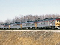 Canadian Pacific RDC-3 9021 leads three other Budd RDC's (or "Dayliners" as CP called them) on train #360 just south of Streetsville, on February 22nd 1964. The last run of 360 was two months later, on April 25th 1964.