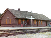 The CP yards in Princeton were located just south of BC highway #3. I was on my way back to Vancouver when I saw the cars from the CP work train, so I pulled over to see if I could get a few pictures. I took a bit of time & walked around the station area. The station was a wood frame structure built from a simple design. The exterior of the building was covered with what I called "insul brick" a material that gave some addition insulation to the building. There was one CP truck parked near the station, but there was no activity taking place. A few years later all was gone.
Princeton is a neat little BC interior town. It is like an oasis in a desert of trees. A great place to stop, buy fuel, & eat.  