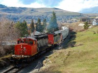 CN nos.5245 & 2414 are climbing through Coldstream with a mixed load of empties bound for Lavington.