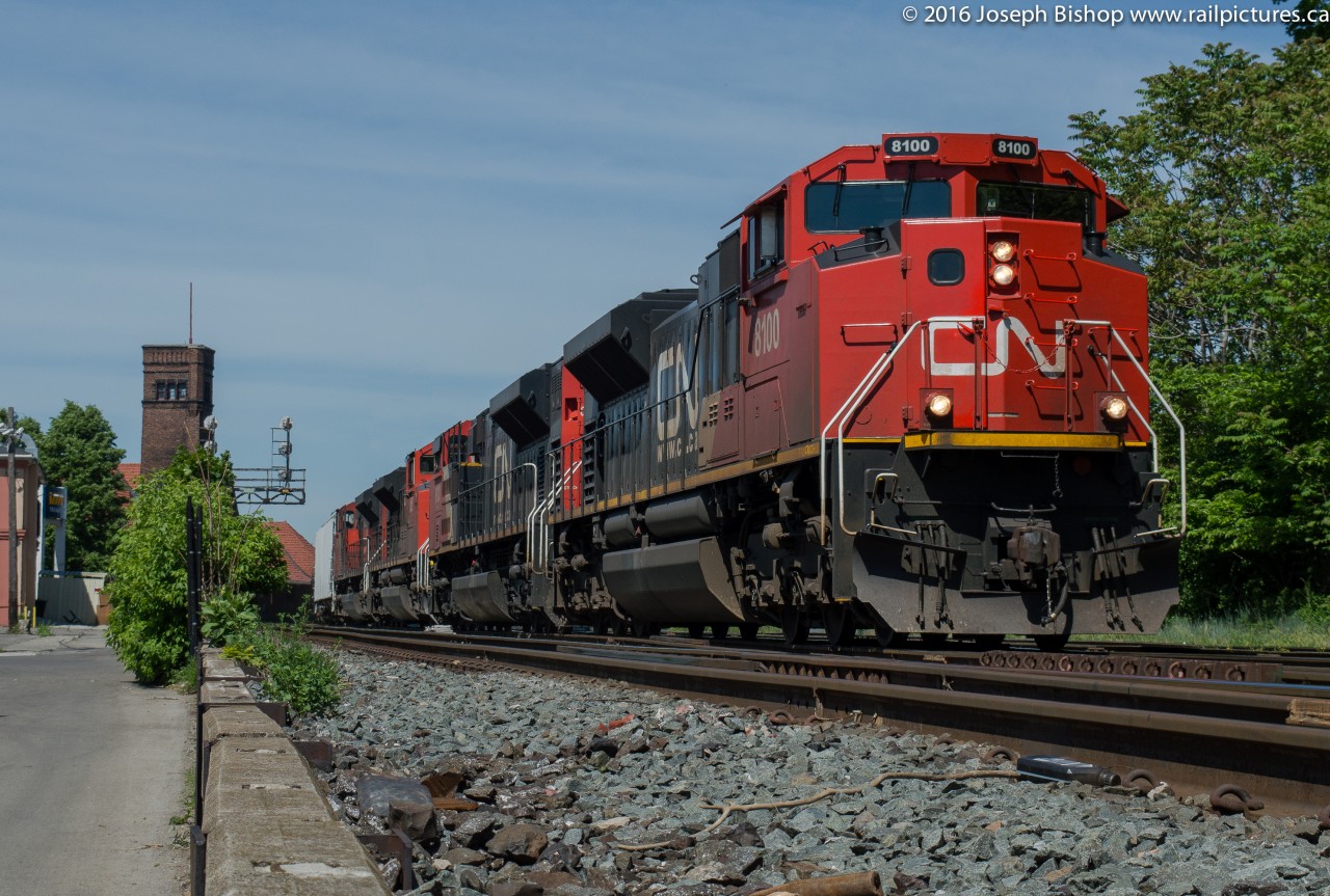 CN 382 hustles through Brantford on the North Track with CN 8100, CN 8103, CN 8957, CN 8926.  I last shot CN 8100 and CN 8103 in their patched EMD Demonstrator paint so getting both on a train together in CN paint was pretty cool.