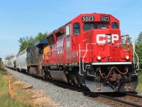  Seen at Gobles Road crossing, CP 5023 and CSX 5428 head east with train 242 towards Wolverton Yard where they will work. They left Autoracks and collected CP 3065 to take to Toronto.