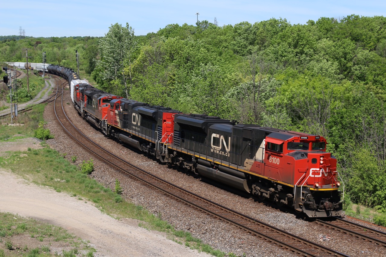 A nice treat on CN 382 today with not just 4 SD70s but 2 former EMD demonstrators at the helm. The train is seen rolling through Bayview Jct.