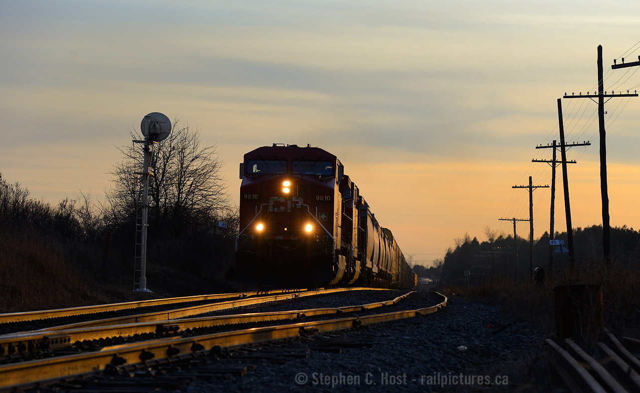 A lone sentinel guards the east switch Puslinch in its final months of service as the sun sets on a winter's day. This summer - these 1940's era sentinels will be gone as replacements are already erected.