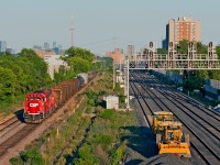 The late evening roadswitcher out off Agincourt trundles up the MacTier Sub with a short train in tow.