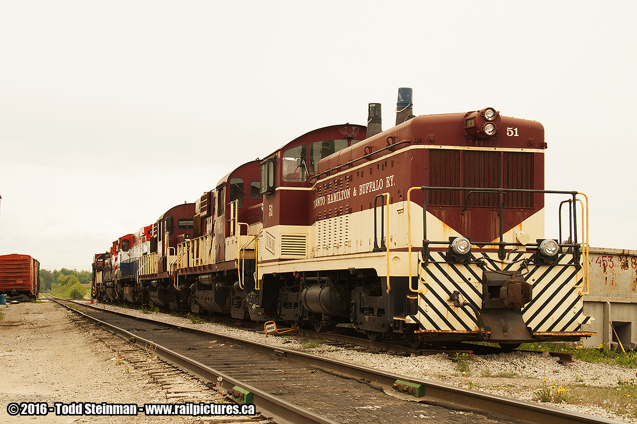 On this Victoria Day weekend, I was hoping to find a little bit more action with going for my first shots of the Ontario Southland Rwy. However, all I could find was old TH&B 51 on the siding along with other locomotives waiting to be mechanically checked. Also note the two boxcars to the left of the main, ex-CP and in their original paint.