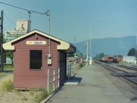 While living in Coquitlam BC my wife & I took a drive out to the Frazer Valley to see the sights. We eventually ended up in Agassiz with the intent of doing a little shopping, & looking around. In due time we came across this interesting little VIA station on the south side of the CP tracks so I took two pictures of it. Sitting behind the station were two people who were waiting for the train to arrive. With the exception some stations along the L&PS line in Ontario this is the smallest one I ever saw.